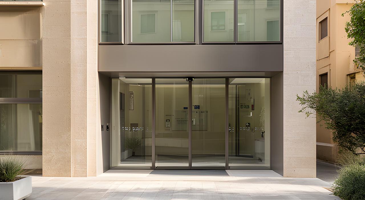 Ingresso di uno studio legale moderno a Perugia con facciata discreta e luce naturale